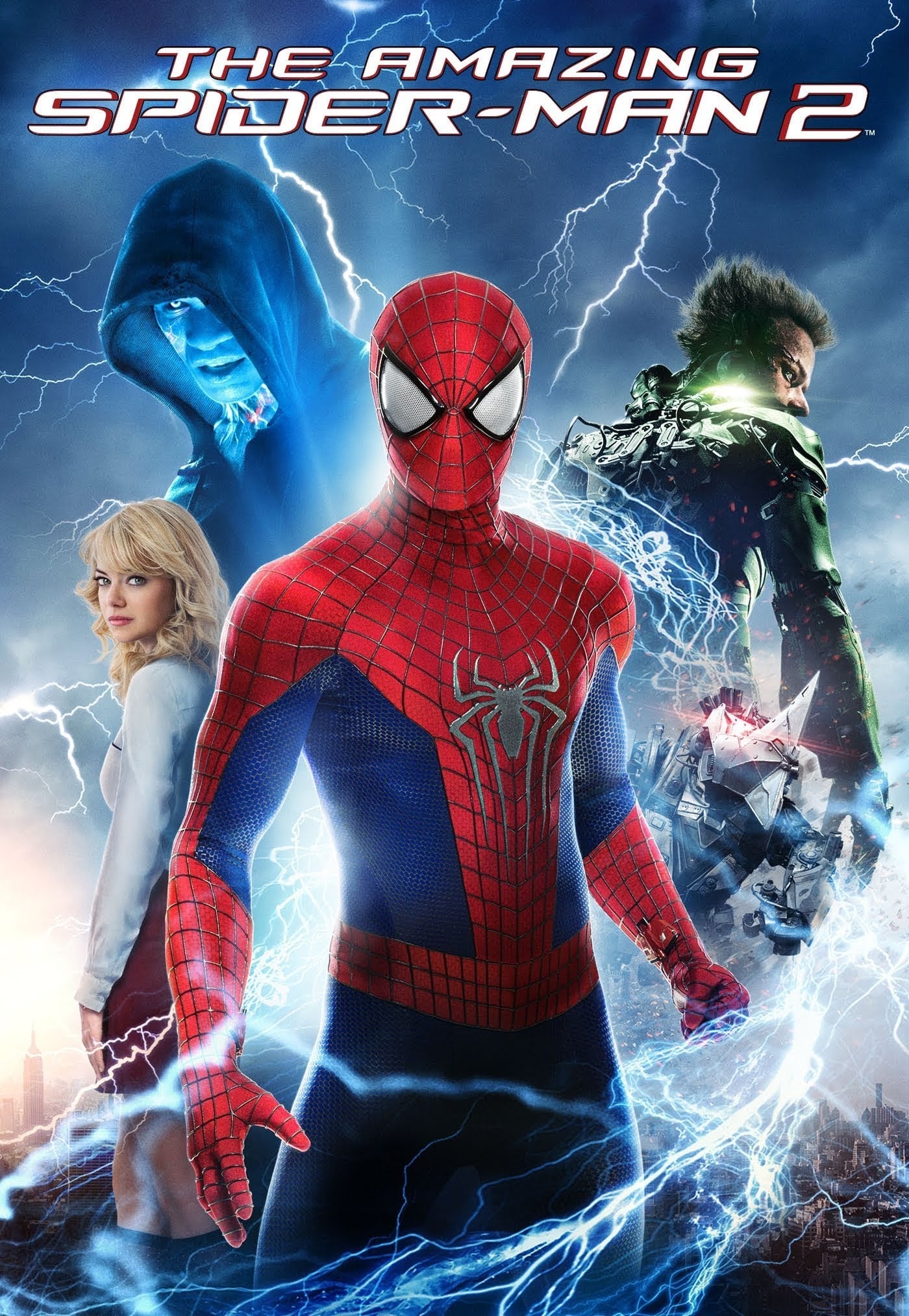 Movie poster with Spiderman, girlfriend and twi villains