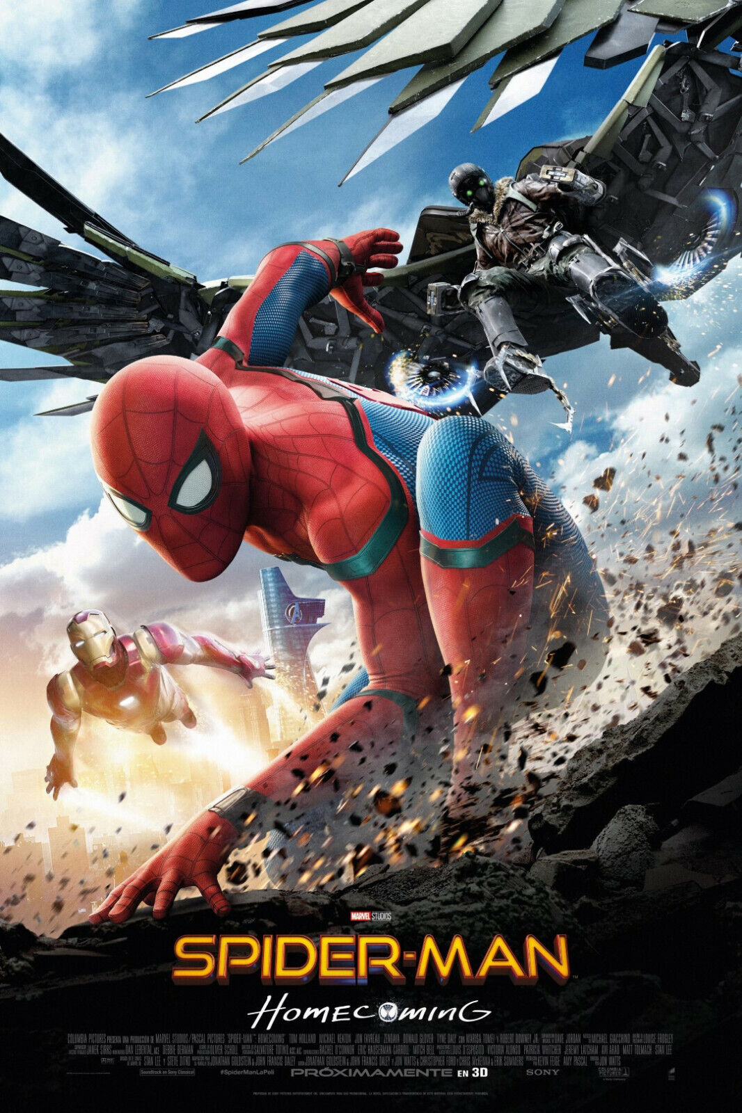 Spiderman movie poster with other two super heroes beside