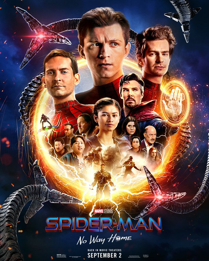 Spiderman movie poster with movies characters